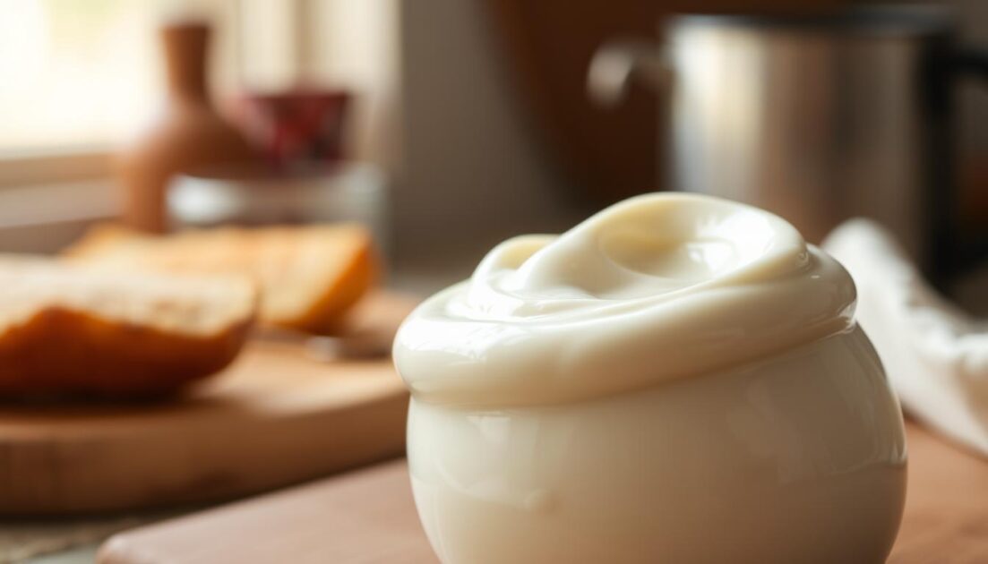 A delicate and creamy homemade cooking cream, captured in soft, natural lighting. The smooth, velvety texture is showcased in the foreground, inviting the viewer to imagine its rich, indulgent mouthfeel. Subtle hints of warmth and depth in the background suggest a cozy, rustic kitchen setting, hinting at the comforting potential of this versatile culinary staple. The composition emphasizes the simplicity and elegance of this essential ingredient, ready to be incorporated into a variety of homemade dishes with ease. A delicate and creamy homemade cooking cream, captured in soft, natural lighting. The smooth, velvety texture is showcased in the foreground, inviting the viewer to imagine its rich, indulgent mouthfeel. Subtle hints of warmth and depth in the background suggest a cozy, rustic kitchen setting, hinting at the comforting potential of this versatile culinary staple. The composition emphasizes the simplicity and elegance of this essential ingredient, ready to be incorporated into a variety of homemade dishes with ease.